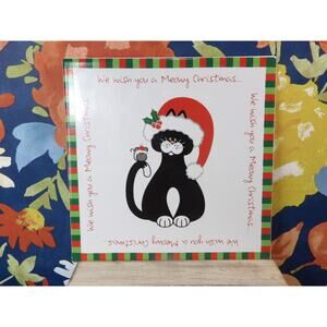 Vintage Kitty Cat with a Santa Hat Kitchen Trivet